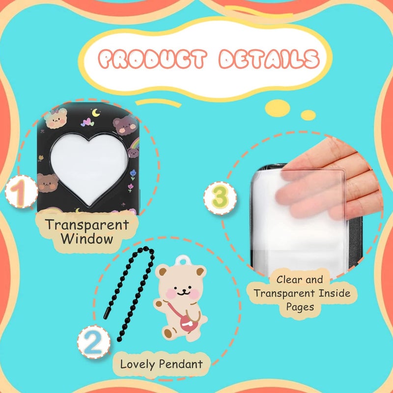 KeCool Kpop Photocard Holder Book 3 Inch Black Mini Album with Lovely Pendant, 40 Pockets, 20 Pages - Image 3